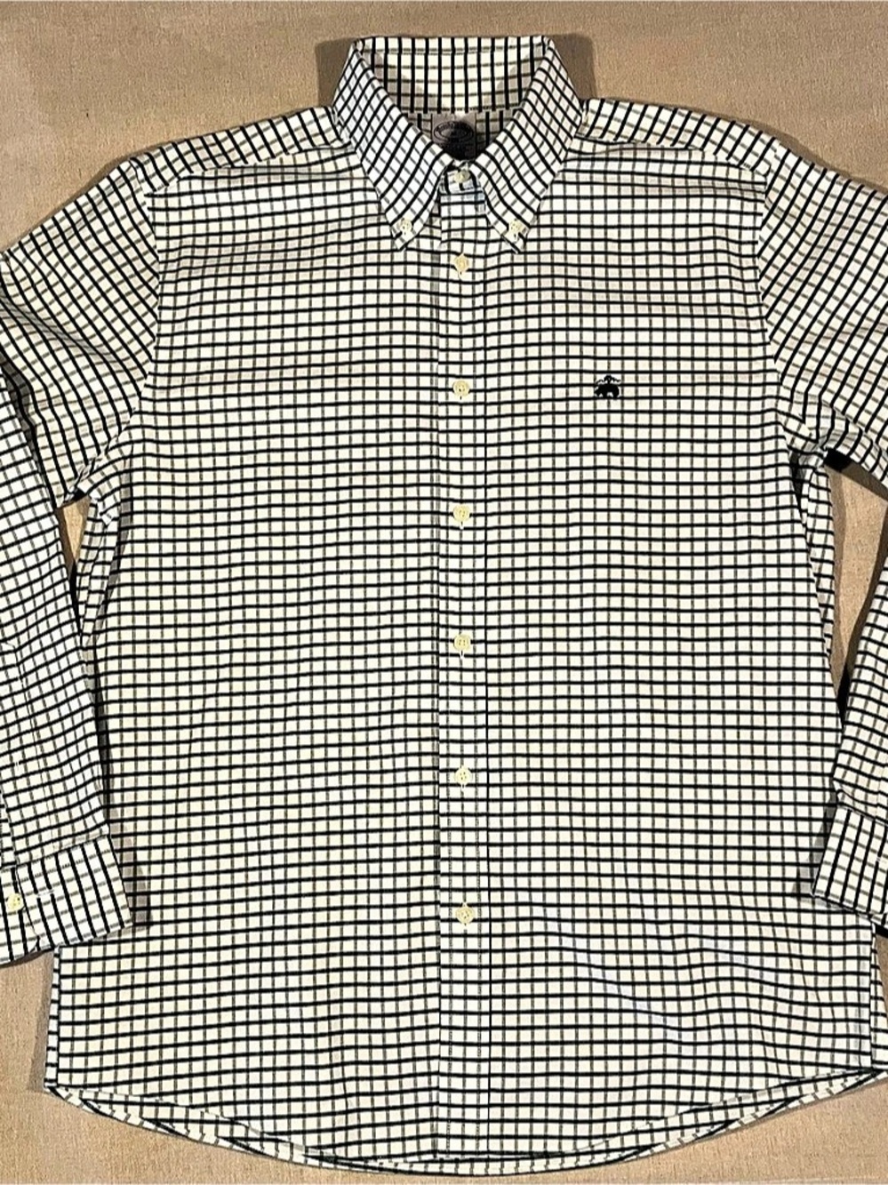 Brooks Brothers Men’s Medium Green White Check Non-Iron Stretch Button Down Shir